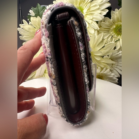 Tory Burch Emerson Tweed chain wallet NWT Ivory/Purple - Picture 6 of 13